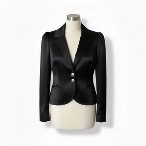 Betsey Johnson Black Snap Front Blazer Zip Sleeve Size 8 Vintage Sleek Iconic